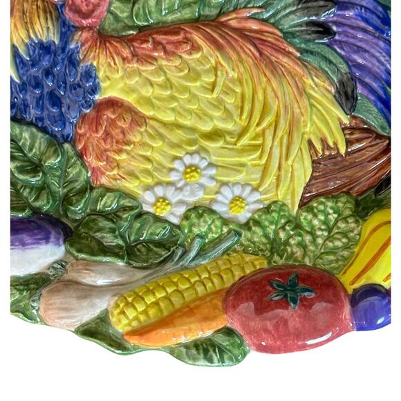 Fitz and Floyd 1996 Vibrant Colorful 'Coq du Village' Majolica Rooster Plate - Picture 2 of 9